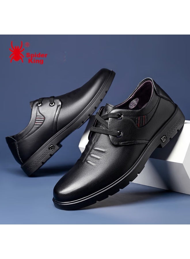 Spider King Men's Leather Shoes, Business Casual Lace-up Comfortable Versatile Middle-aged And Elderly Dad Shoes, Black , Size 42 - Image 1