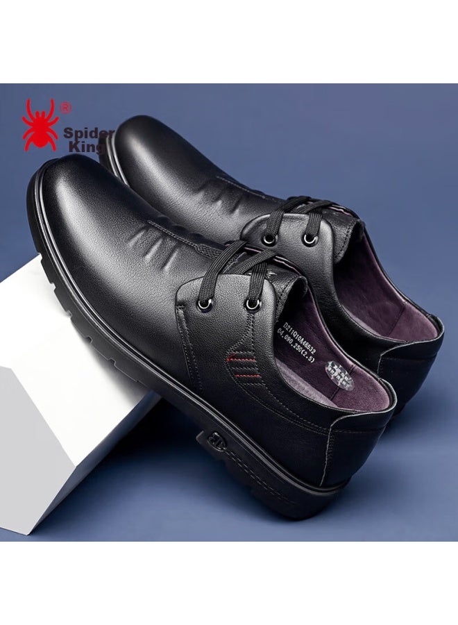 Spider King Men's Leather Shoes, Business Casual Lace-up Comfortable Versatile Middle-aged And Elderly Dad Shoes, Black , Size 42 - Image 5