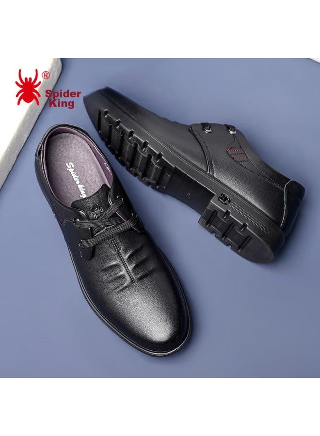Spider King Men's Leather Shoes, Business Casual Lace-up Comfortable Versatile Middle-aged And Elderly Dad Shoes, Black , Size 42 - Image 2