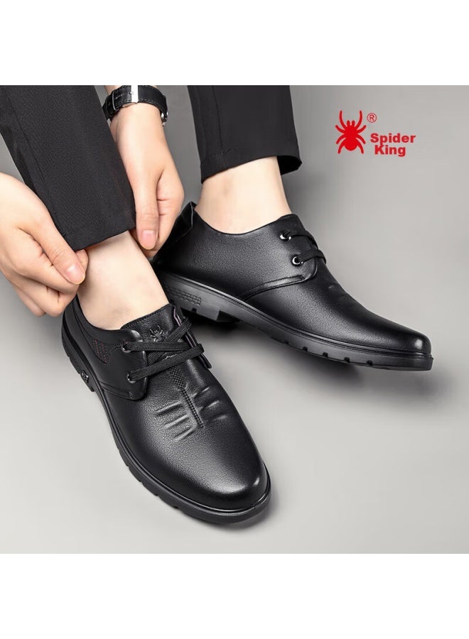 Spider King Men's Leather Shoes, Business Casual Lace-up Comfortable Versatile Middle-aged And Elderly Dad Shoes, Black , Size 42 - Image 3