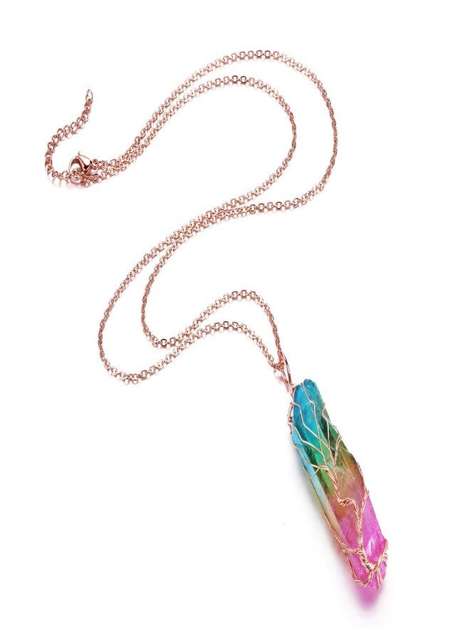 PESOENTH Crystal Necklace Life Tree Rainbow Quartz Gemstone Healing Stone Rose Gold Wire Wrap Necklace Crystal Jewelry Spiritual Gifts for Women - Image 3