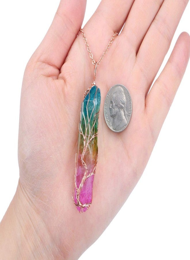 PESOENTH Crystal Necklace Life Tree Rainbow Quartz Gemstone Healing Stone Rose Gold Wire Wrap Necklace Crystal Jewelry Spiritual Gifts for Women - Image 5