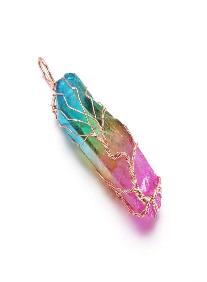 PESOENTH Crystal Necklace Life Tree Rainbow Quartz Gemstone Healing Stone Rose Gold Wire Wrap Necklace Crystal Jewelry Spiritual Gifts for Women - Image 4