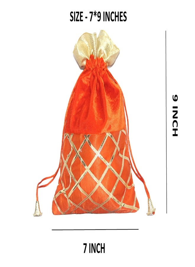 SHOPOBUDDY Velvet Potli Batwa Bag Bridal Purse Women handbag Shagun Pouch Return Gifts (ORANGE COLOR) (6) - Image 4