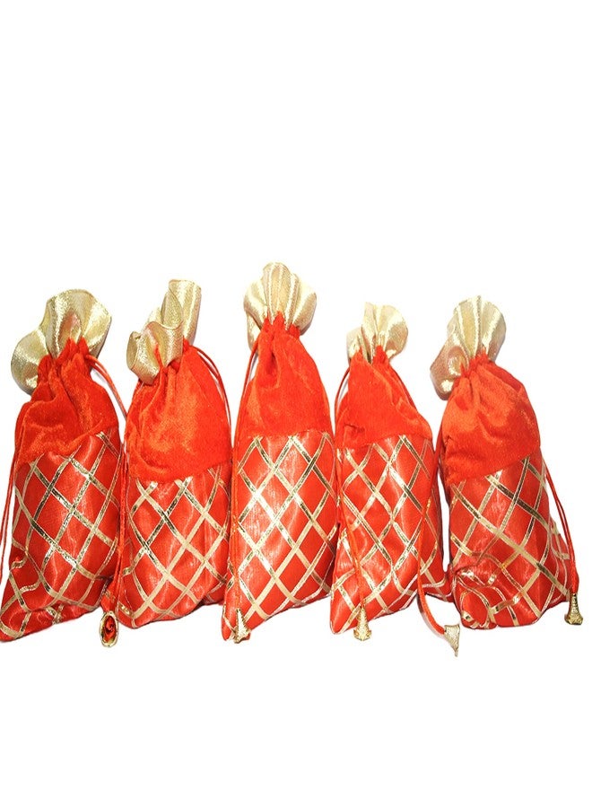 SHOPOBUDDY Velvet Potli Batwa Bag Bridal Purse Women handbag Shagun Pouch Return Gifts (ORANGE COLOR) (6) - Image 2