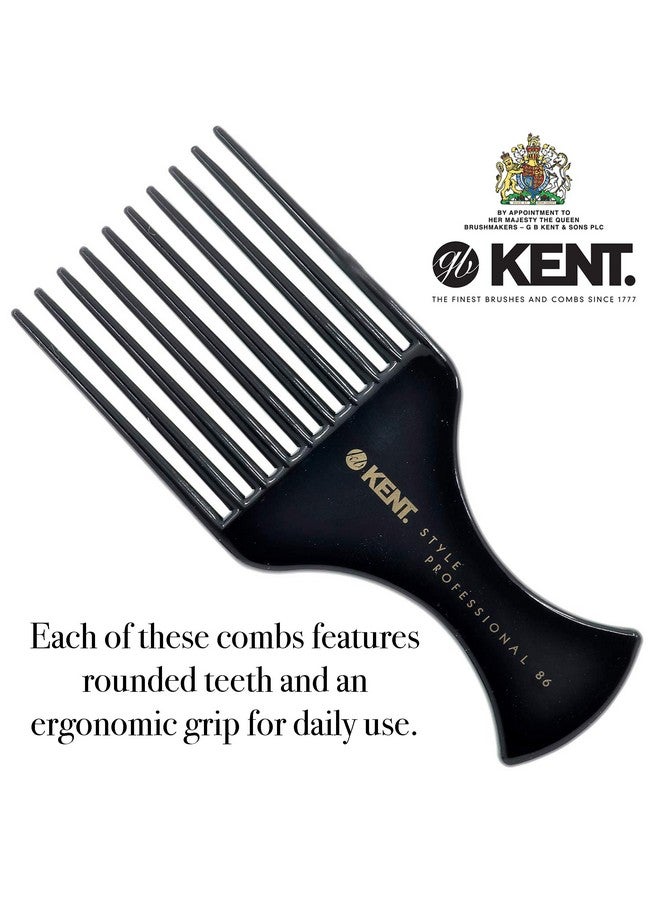 كينت مشط شعر Kent SPC86، على طراز الصالونات، مشط حلاقة للشعر المجعد والفرق الأفريقي، مشط للعناية بالشعر الكثيف، جودة احترافية، لمسة نهائية مطاطية، 220 مم، أسود، للجنسين - Image 2