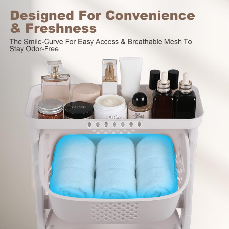 FAHKNS 3-Tier Laundry Sorter Cart with Wheels, Large 75L Capacity Hamper Organizer, Rolling Storage with Removable Mesh Bins for Heavy Duty Use in Home, Dorm, Apartment (17.32"x13.1"x42.59") - Image 5