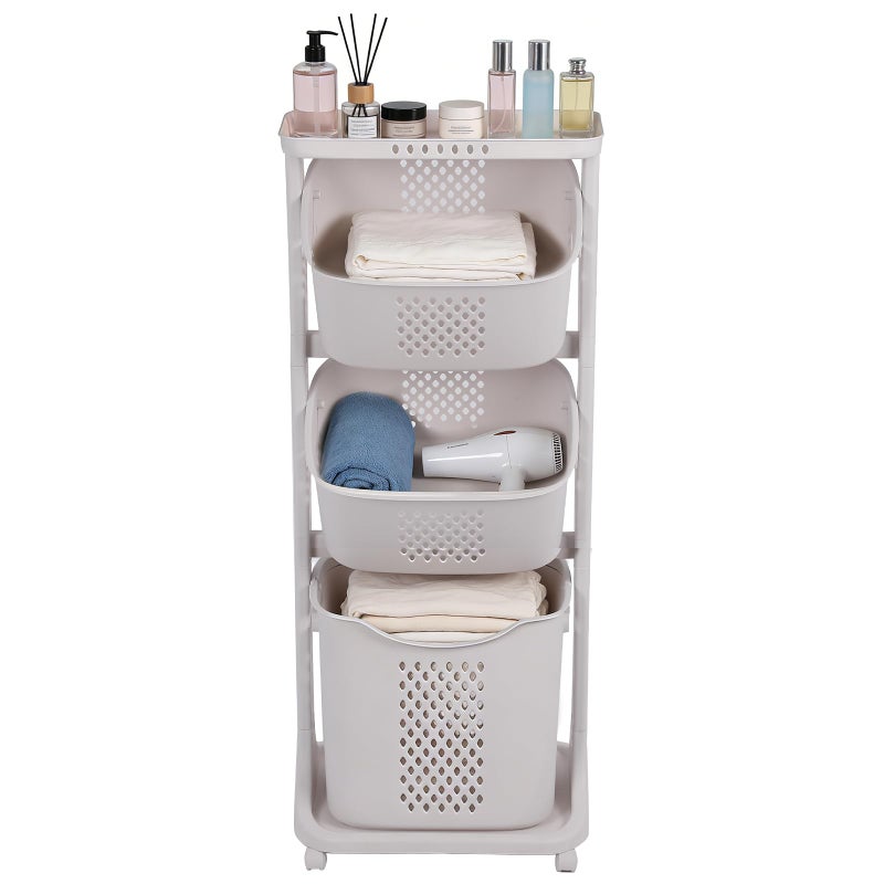 FAHKNS 3-Tier Laundry Sorter Cart with Wheels, Large 75L Capacity Hamper Organizer, Rolling Storage with Removable Mesh Bins for Heavy Duty Use in Home, Dorm, Apartment (17.32"x13.1"x42.59") - Image 1