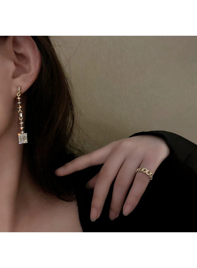 Goolsky Elegant Korean Square Pendant Earrings for Women – S925 Silver Needle Sparkling Zircon Long Dangle, Hypoallergenic, Formal/Parties Weddings Eid Wear - Image 3