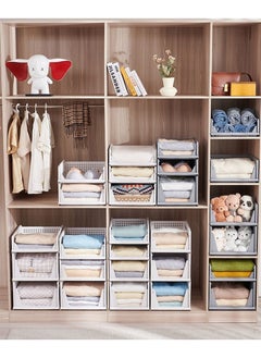 Organized Home Stackable Plastic Storage Basket-Foldable Closet Organizers Storage Bins 2 Pack-Drawer Shelf Storage Container for Wardrobe Cupboard Kitchen Bathroom Office (10 Pack-Extra L)  - Image 1