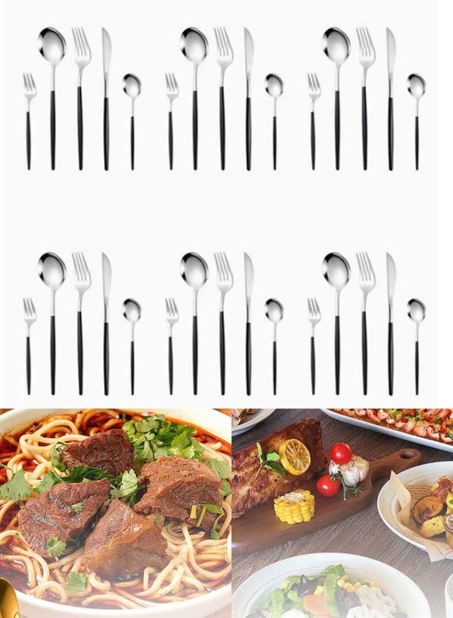 30-Piece Stainless Steel Cutlery Set Black/Sliver  - Image 1