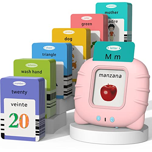 Startcan Spanish  English Talking Flash Cards for Toddlers 1 2 3 4 5 6 Audible Toys for Kids to Learn Spanish  258 Cards and 516 WordsPink - Image 1