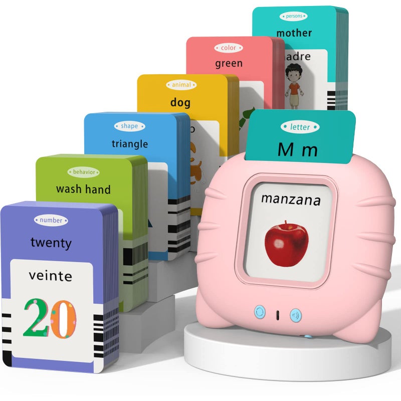 Startcan Spanish  English Talking Flash Cards for Toddlers 1 2 3 4 5 6 Audible Toys for Kids to Learn Spanish  258 Cards and 516 WordsPink - Image 2