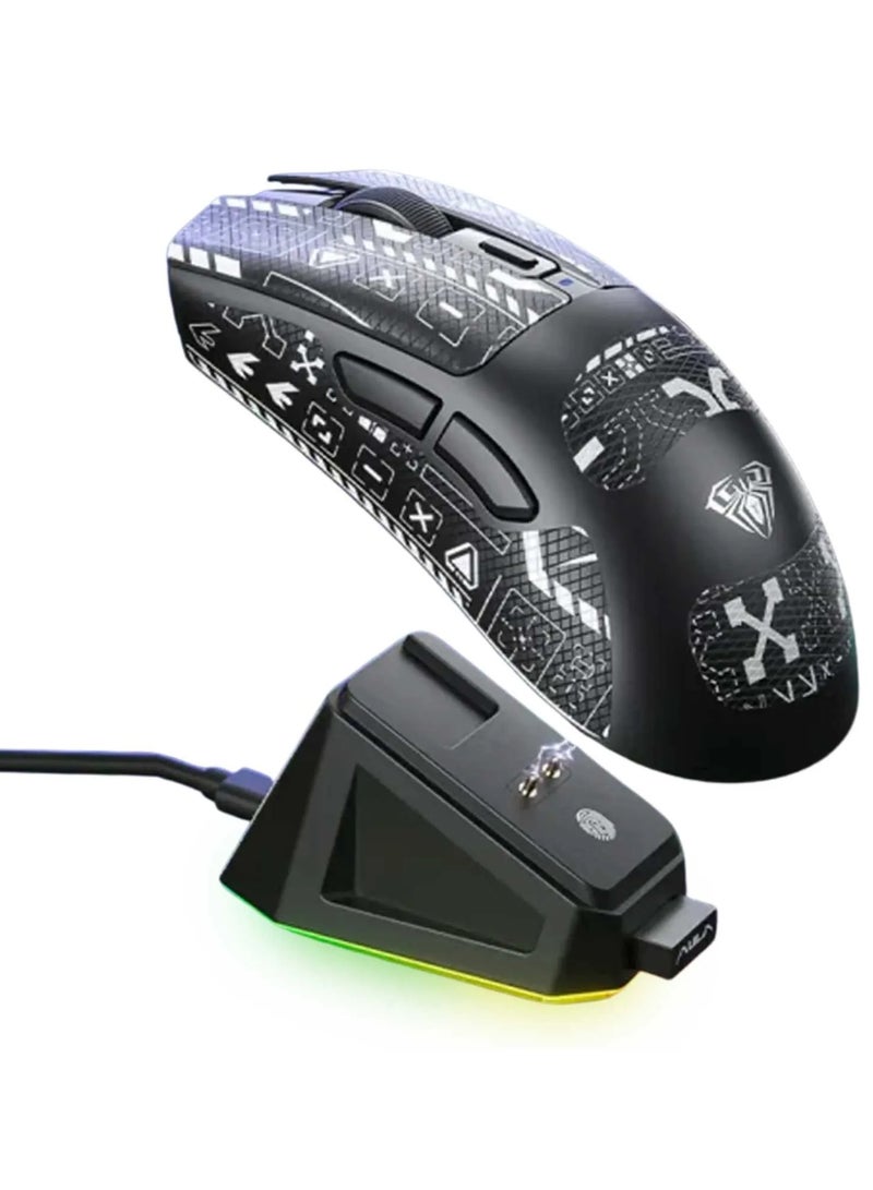 AULA ماوس الألعاب اللاسلكي SC380 Pro ثلاثي الوضع – ماوس esports خفيف الوزن 55 جرام مع مستشعر 3311، سلكي / 2.4 جيجاهرتز / بلوتوث، بطارية 500 مللي أمبير، إضاءة RGB وقاعدة شحن للكمبيوتر الشخصي واللابتوب - Image 1