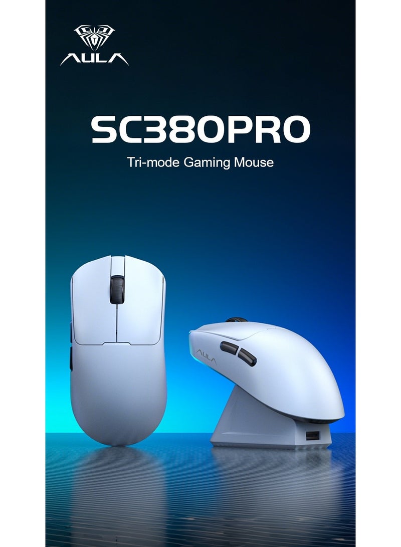 AULA ماوس الألعاب اللاسلكي SC380 Pro ثلاثي الوضع – ماوس esports خفيف الوزن 55 جرام مع مستشعر 3311، سلكي / 2.4 جيجاهرتز / بلوتوث، بطارية 500 مللي أمبير، إضاءة RGB وقاعدة شحن للكمبيوتر الشخصي واللابتوب - Image 3