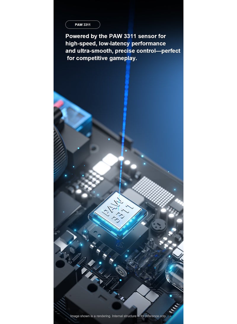 AULA ماوس الألعاب اللاسلكي SC380 Pro ثلاثي الوضع – ماوس esports خفيف الوزن 55 جرام مع مستشعر 3311، سلكي / 2.4 جيجاهرتز / بلوتوث، بطارية 500 مللي أمبير، إضاءة RGB وقاعدة شحن للكمبيوتر الشخصي واللابتوب - Image 5