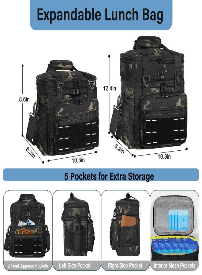 TENKIST Expandable Large Lunch Box, Double Deck Insulated Lunch Cooler Bag Heavy Duty Leakproof Lunch Pail for Men Adults Work Office Outdoor Picnic Trips,16L,Black-Camo - Image 5