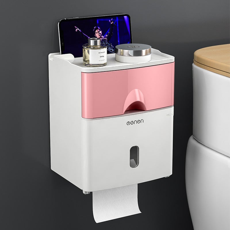Double-Layer Multi-Functional Tissue Box Roll Toilet Punch-Free Creative Paper Box Toilet Paper Roll Waterproof - Image 1