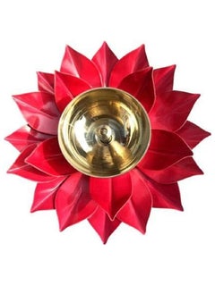 Shreeji Lotus Shape Large Kuber Diwali Diya Gold/Red 6inch  - Image 1
