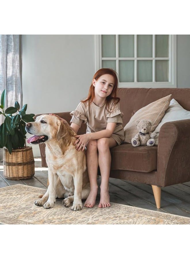 EISUROM Hallway 3x10 Runner Rug - Vintage Non-Slip Long Rug for Entryway Low-Pile Washable Medallion Runner Rugs for Hallway Waterproof Traditional Runner Rug Indoor Thin Rug for Kitchen (Beige) - Image 4