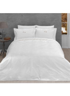Andlös Duvet Cover Set Beige Feather Jacquard and Embroidered Cotton King Size