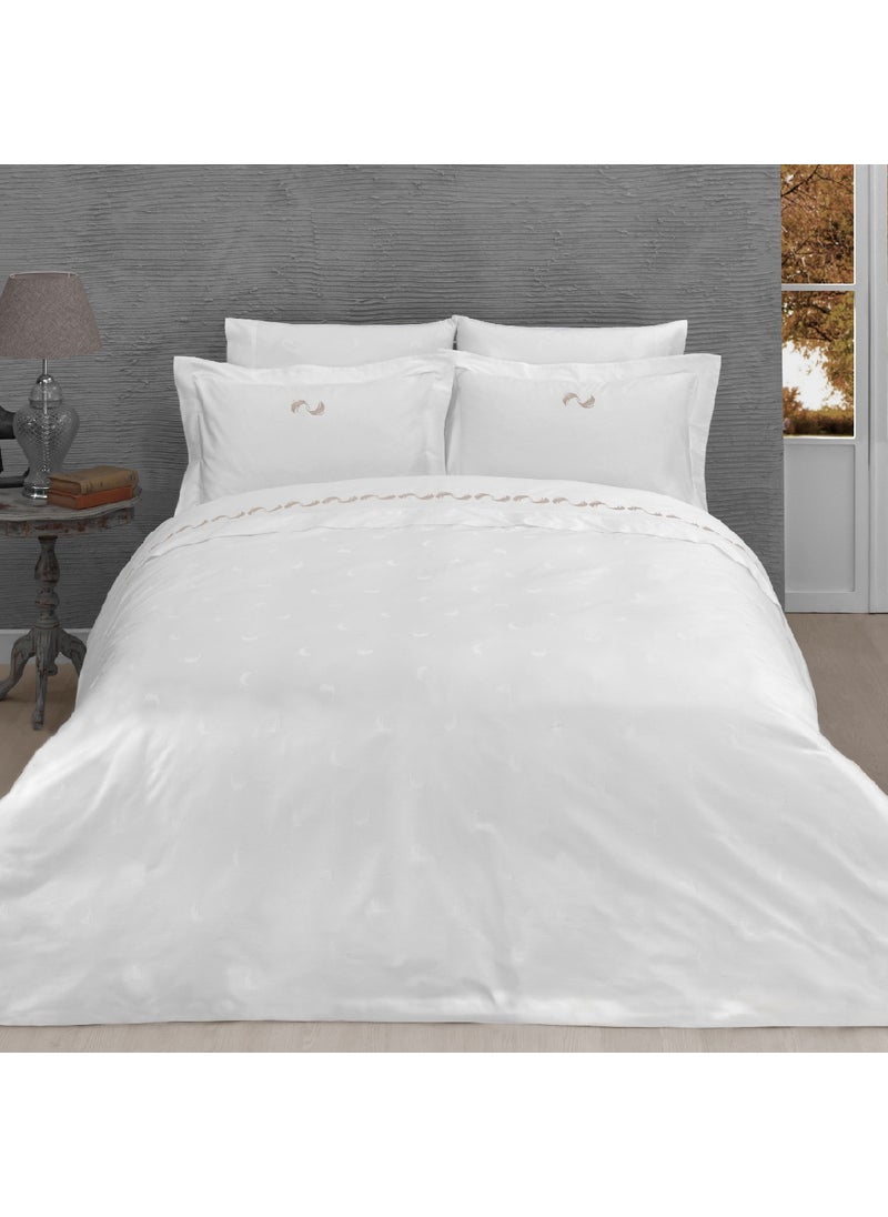 Hälsa Art of Sweden - Andlös Duvet Cover Set Beige Feather Jacquard and Embroidered Cotton King Size - Image 1