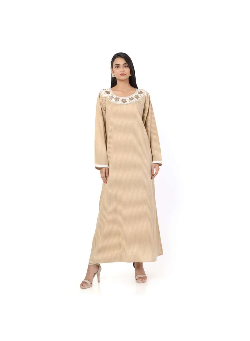 HANA & SARA LONG STRIPE PRINTED NECK EMBROIDERED CASUAL ARABIC KAFTAN JALABIYA DRESSES
