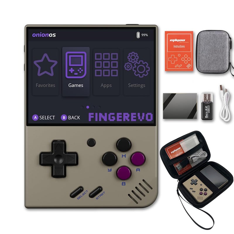 FINGEREVO وحدة تحكم ألعاب محمولة Miyoo Mini Plus OnionOS مقاس 3.5 بوصة وشاشة 640*480 وبطارية 3000 مللي أمبير في الساعة Miyoo-Mini+ مع حقيبة محمولة باللون الرمادي القديم - Image 1