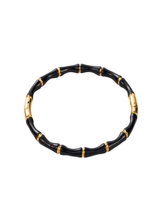 Okos Black and Gold Bamboo Style Bracelet for Women and Girls, Lightweight Fashion Jewelry, Trendy Classic Wear, Gift for Her BR1000074BLK - Image 1