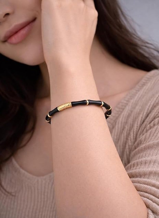 Okos Black and Gold Bamboo Style Bracelet for Women and Girls, Lightweight Fashion Jewelry, Trendy Classic Wear, Gift for Her BR1000074BLK - Image 3