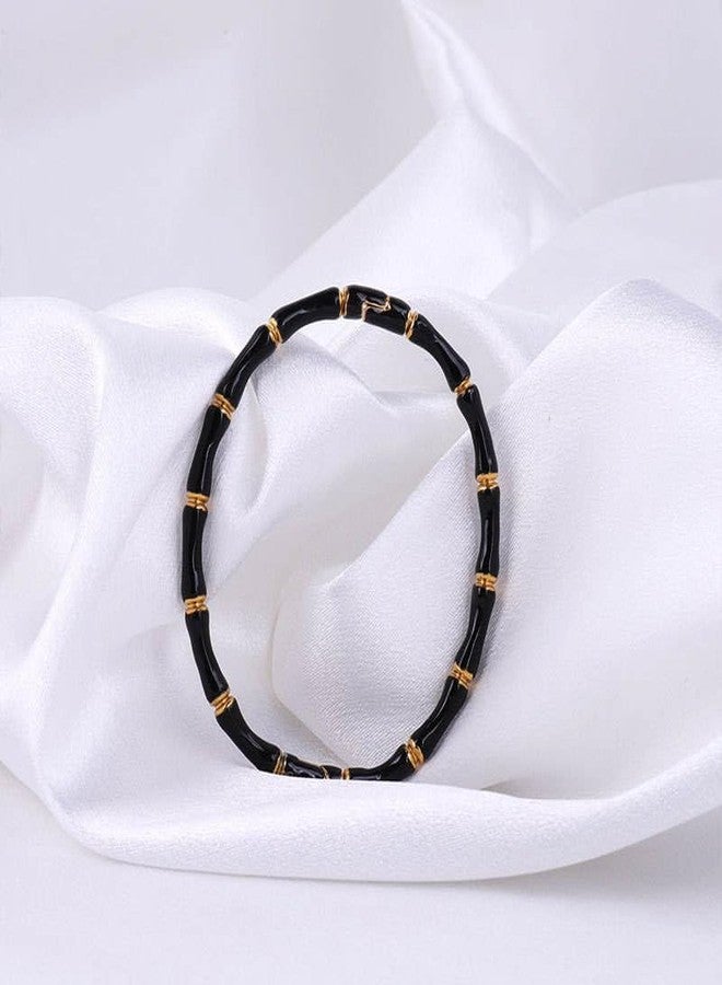 Okos Black and Gold Bamboo Style Bracelet for Women and Girls, Lightweight Fashion Jewelry, Trendy Classic Wear, Gift for Her BR1000074BLK - Image 2