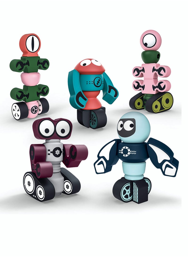 SYOSI - 5Pcs Magnetic Robots, Magnetic Blocks Set for Kids with Storage Box, Stacking Robots Toy Educational Playset for Boys and Girls Ages 3 to 6 - Image 1