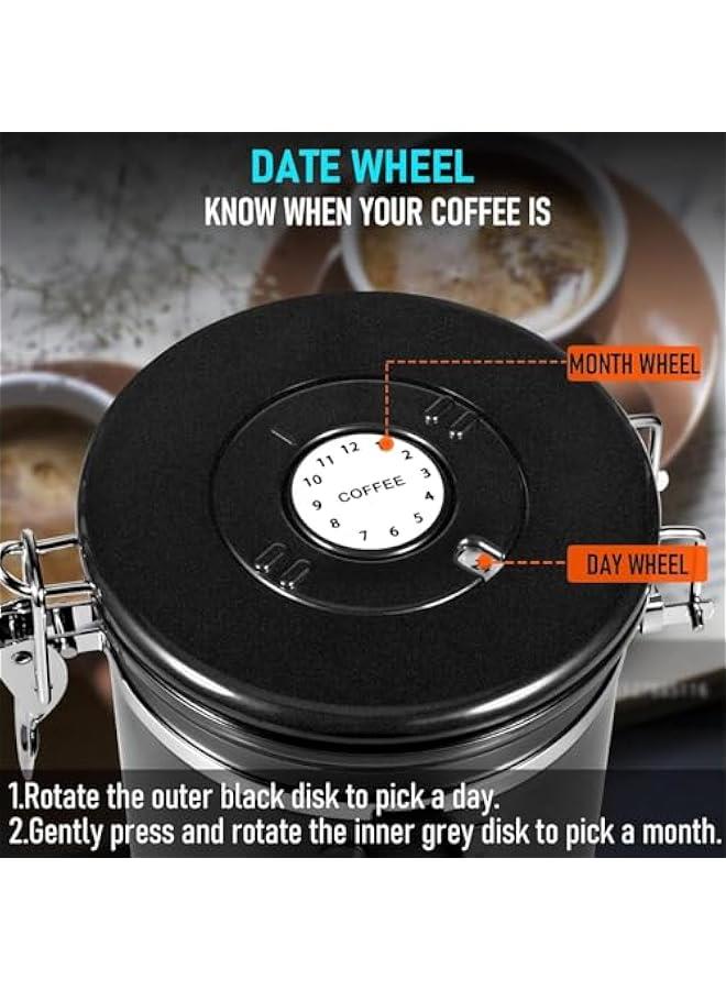 HOOKOR 1.8L Coffee Canister, Airtight Coffee Canister with Scoop, Coffee Jar with Built-in Valve, Date Tracker, 2 Spare Filter, Coffee Container for Beans, Ground, Tea, Flour and Sugar (Black)  - Image 2