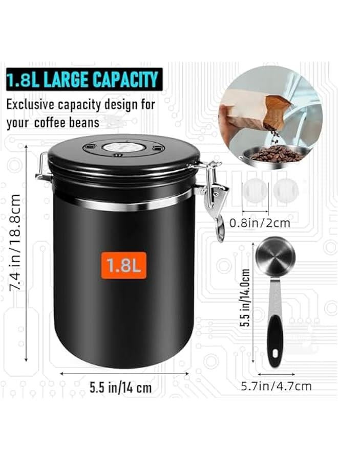 HOOKOR 1.8L Coffee Canister, Airtight Coffee Canister with Scoop, Coffee Jar with Built-in Valve, Date Tracker, 2 Spare Filter, Coffee Container for Beans, Ground, Tea, Flour and Sugar (Black)  - Image 3