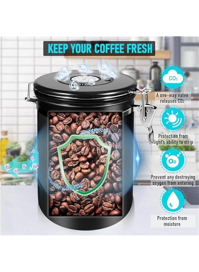 HOOKOR 1.8L Coffee Canister, Airtight Coffee Canister with Scoop, Coffee Jar with Built-in Valve, Date Tracker, 2 Spare Filter, Coffee Container for Beans, Ground, Tea, Flour and Sugar (Black)  - Image 4