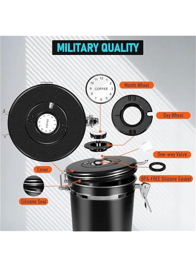 HOOKOR 1.8L Coffee Canister, Airtight Coffee Canister with Scoop, Coffee Jar with Built-in Valve, Date Tracker, 2 Spare Filter, Coffee Container for Beans, Ground, Tea, Flour and Sugar (Black)  - Image 5