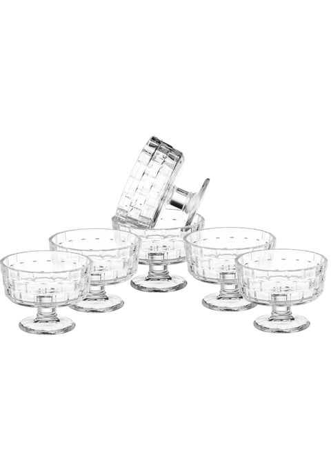 A transparent glass yogurt set for dessert and ice cream, 6 pieces