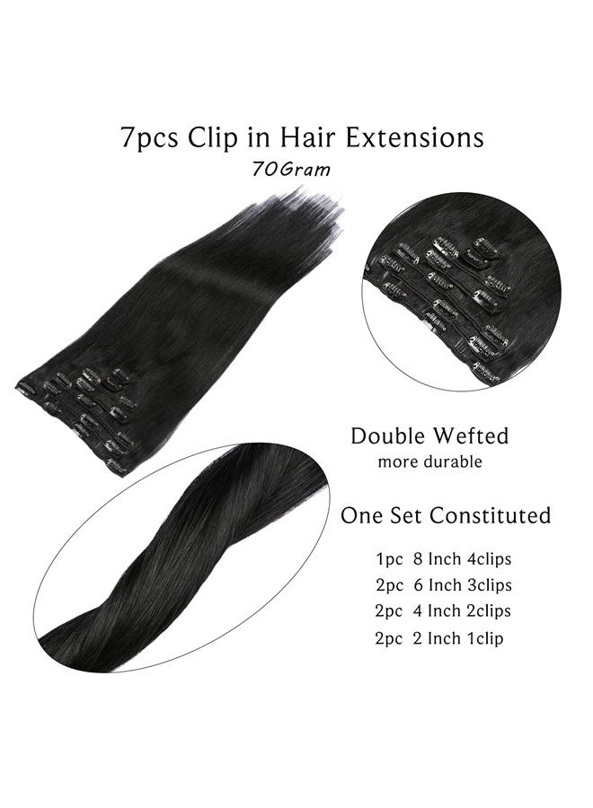 Ubetta Clip in Hair Extensions Real Human Hair, Jet Black Hair Extensions Clip ins 7 Pieces Double Weft Real Hair Extensions Clip-in Human Hair,14 Inch 70G Full Head for Women - Image 3