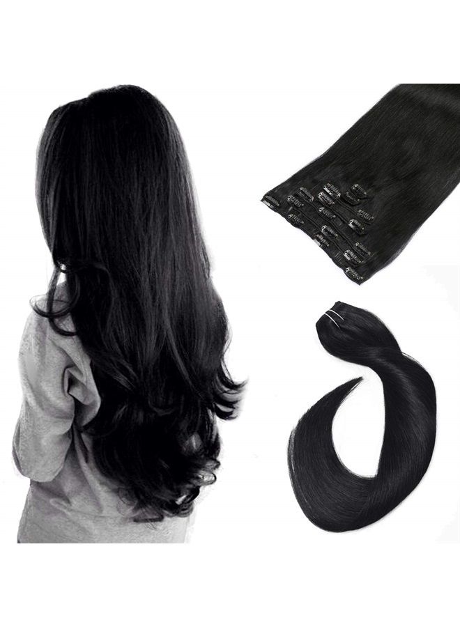 Ubetta Clip in Hair Extensions Real Human Hair, Jet Black Hair Extensions Clip ins 7 Pieces Double Weft Real Hair Extensions Clip-in Human Hair,14 Inch 70G Full Head for Women - Image 1