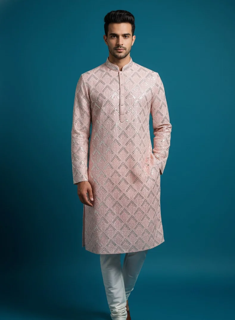 Lehar Blush pink sequin embroidered kurta set