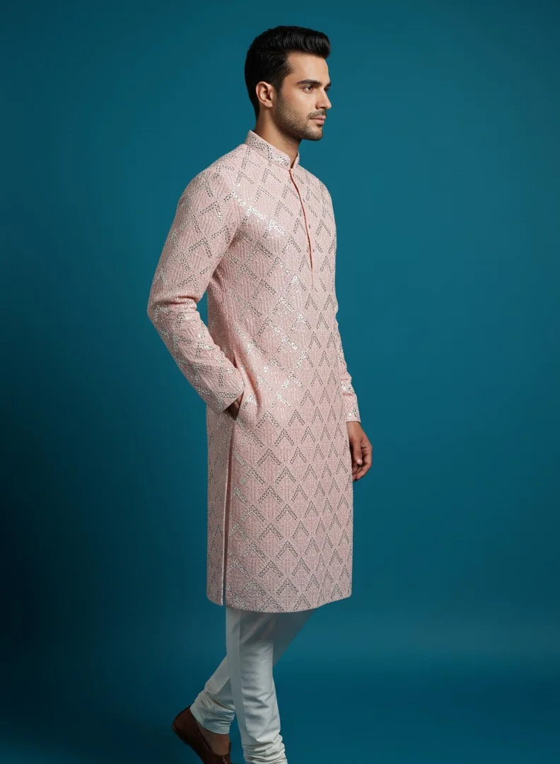 Lehar Blush pink sequin embroidered kurta set