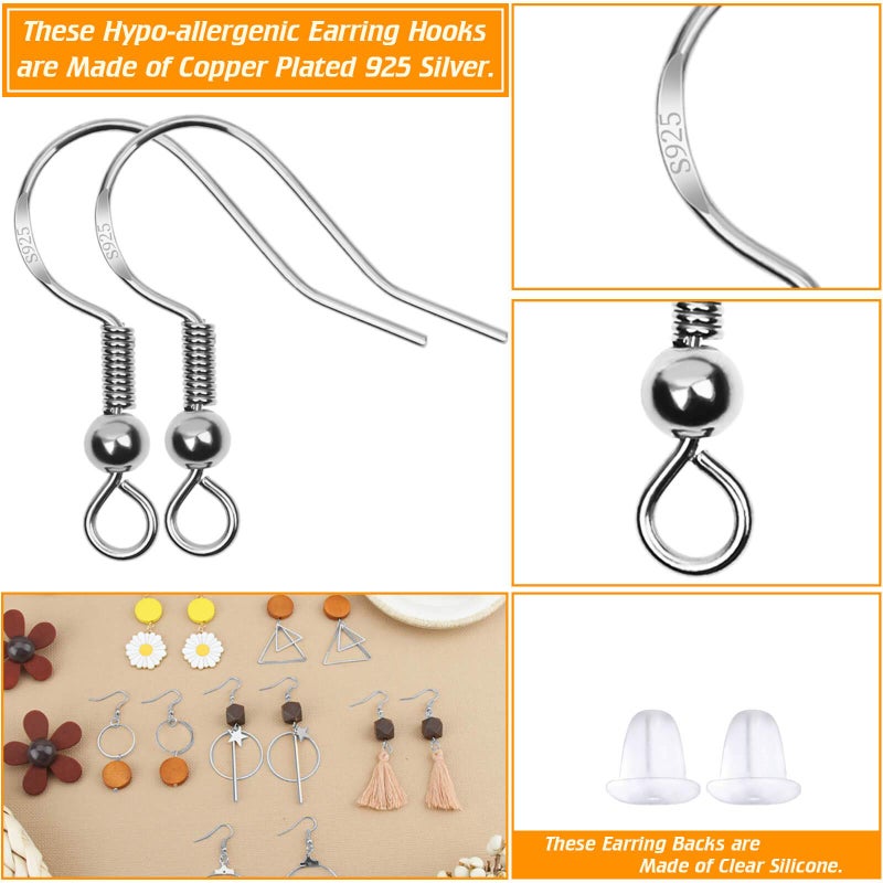 Thrilez Hypoallergenic Earring Hooks, 600Pcs Earring Making Kit with Hypoallergenic Earring Hooks, Jump Rings and Clear Rubber Earring Backs for DIY Jewelry Making (Silver and Gold) - Image 4
