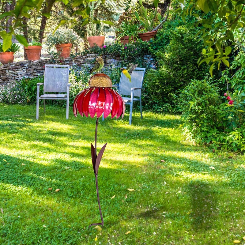 woobles Outdoor Flower Bird Feeder, Coneflower Bird Feeder, Flower Hummingbird Feeder for Outdoors Garden Yard Decor, Wild Bird Feeders, Flower Standing Shape Design Garden Art Decoration (red) red - Image 3