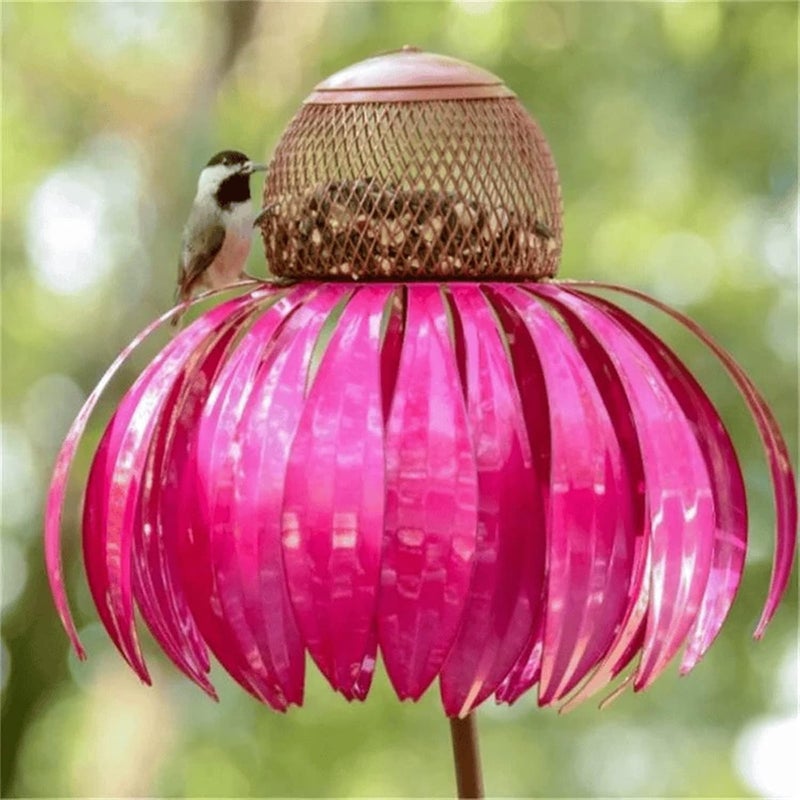 woobles Outdoor Flower Bird Feeder, Coneflower Bird Feeder, Flower Hummingbird Feeder for Outdoors Garden Yard Decor, Wild Bird Feeders, Flower Standing Shape Design Garden Art Decoration (red) red - Image 1