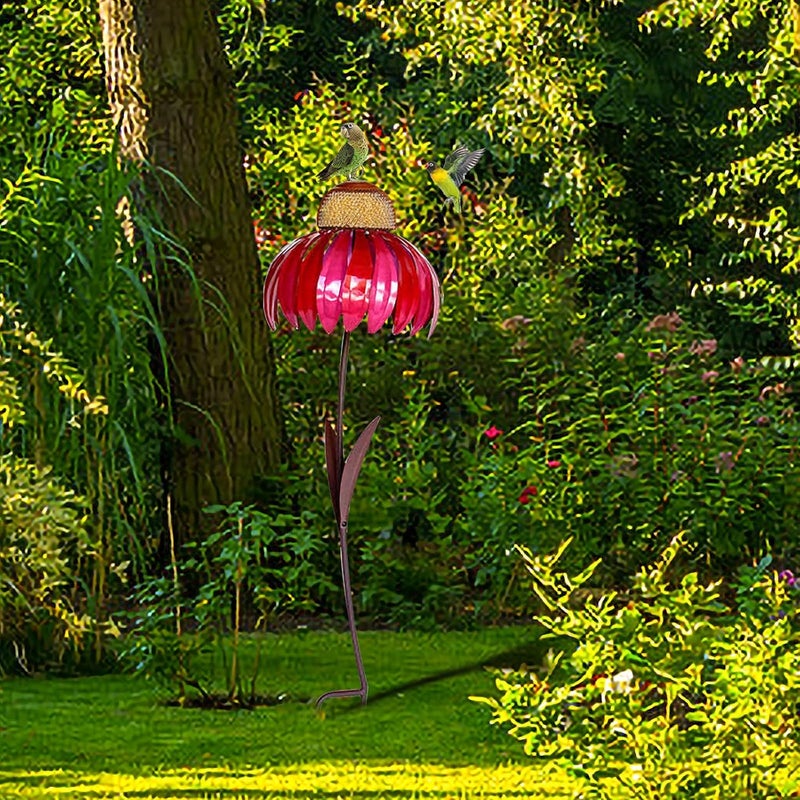 woobles Outdoor Flower Bird Feeder, Coneflower Bird Feeder, Flower Hummingbird Feeder for Outdoors Garden Yard Decor, Wild Bird Feeders, Flower Standing Shape Design Garden Art Decoration (red) red - Image 4