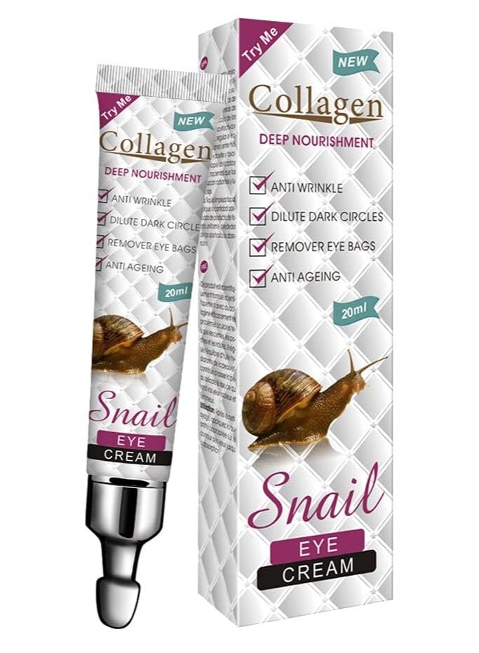 SNAIL Snail Eye Cream 20ml Intensive Hydration, Reduces Fine Lines & Wrinkles, Diminish Dark Circles, Nourishes & Revitalizes, Lightweight & Absorbs Quickly, for The Delicate Skin Around The Eyes - Image 1