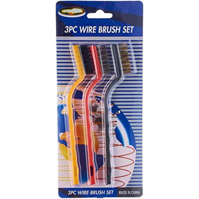 Small wire cleaning brush set with plastic handle, 3 pieces - multi-colored
