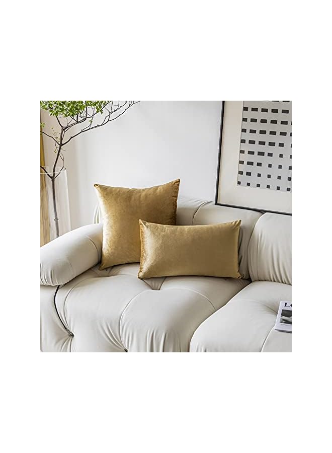 The Bros أغطية وسائد مخملية ذهبية 18x18 أغطية وسائد زخرفية مربعة ناعمة من المخمل للكنبة والأريكة والسرير وغرفة المعيشة، مجموعة من 2، 18 × 18 بوصة، ذهبية - Image 5