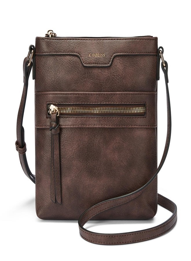 CHOLISS حقائب كروس صغيرة من تشوليس للنساء، حقائب يد صغيرة للنساء مصنوعة من الجلد النباتي، حقيبة سفر تُحمل على الكتف، بني داكن - Image 1