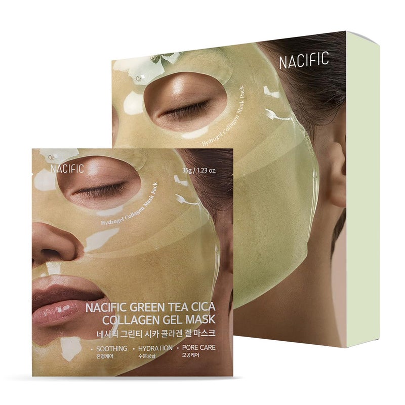 NACIFIC Rice Pepta Collagen Gel Facial Mask 4EA Green Tea Cica Set Hydrogel Deep Korean Face Mask Hydrating Overnight Elasticity Firming Pore Minimizing for All skin types